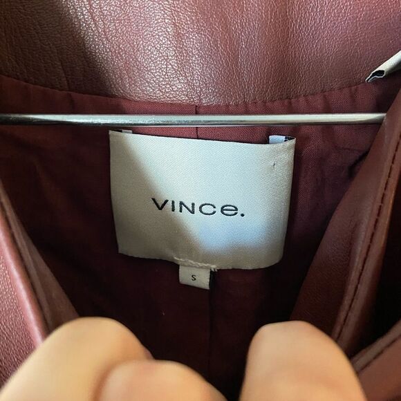 Vince Leather Moto Red Jacket Collarless Asymmetric Zip Size S - Picture 12 of 13